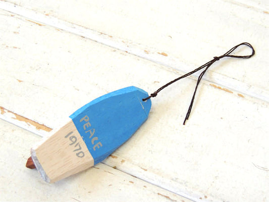 【PEACE 1970】松田大児・I♡SURFING・青×白・木製・ミニサーフボード・オブジェ⑯