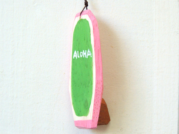 【ALOHA】松田大児・ピンク×ミントグリーン・ハンドメイド・木製・ミニサーフボード・オブジェ⑰