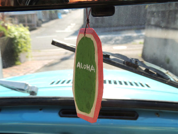 【ALOHA】松田大児・ピンク×ミントグリーン・ハンドメイド・木製・ミニサーフボード・オブジェ⑰
