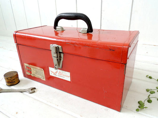 【Waterloo・赤色】メタル製・ヴィンテージ・ツールボックス・工具箱・工業系