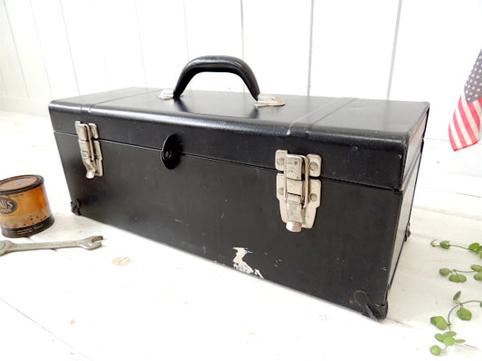 【ブラック×レッド・2段式】ヴィンテージ・ツールボックス・工具箱・ガレージ・工業系