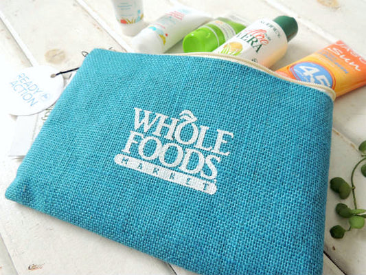 【WHOLE FOODS】ホールフーズ・ターコイズブルー色・ジュート製・ポーチ/コスメポーチ