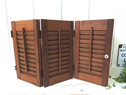 【3連・木製ルーバー】アンティーク・ウッドシャッター/ルーバー/ヴォレー/建具 USA