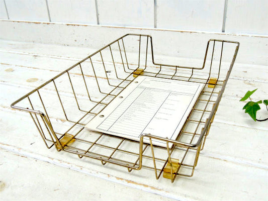 【ゴールド・ヴィンテージ】ワイヤー書類トレイ/書類入れ/ミッドセンチュリー USA