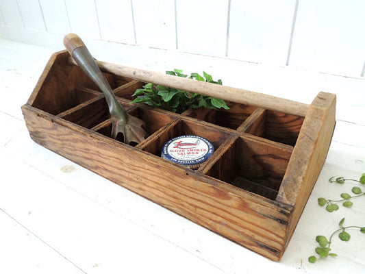 USA・木製・仕切り付き・アンティーク・ツールボックス・キャリーケース・木箱・工具箱