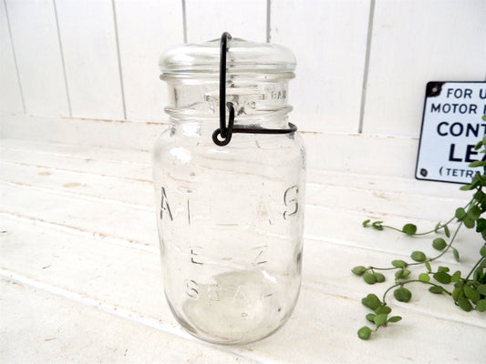 【ATLAS E-Z SEAL】アンティーク・ワイヤー・ガラスジャー・クリア・瓶/メイソンジャー