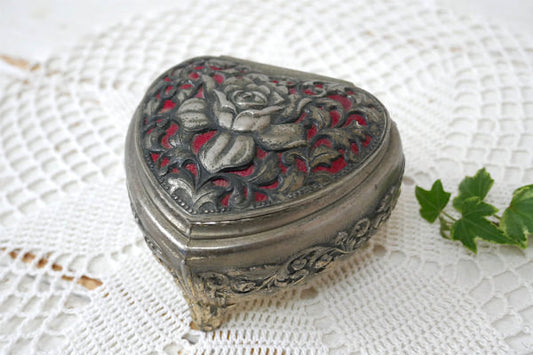 薔薇モチーフ ハート型 ヴィンテージ 脚付き アンティーク 宝石箱 トリンケットボックス