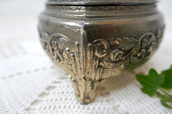 薔薇モチーフ ハート型 ヴィンテージ 脚付き アンティーク 宝石箱 トリンケットボックス