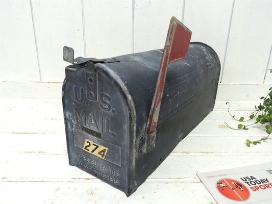 【US MAIL】アメリカンスタイル・シャビー・黒色・ビンテージ・メールボックス・ポスト・郵便受け