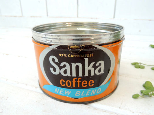 【Sanka coffee】ブリキ製・ヴィンテージ・コーヒー缶・小物入れ・USA・ガーデニング・