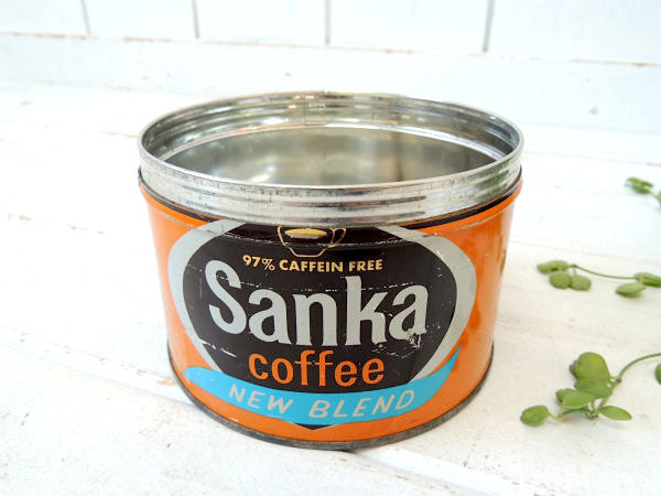 【Sanka coffee】ブリキ製・ヴィンテージ・コーヒー缶・小物入れ・USA・ガーデニング・