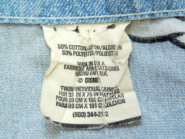 【ミッキーマウス】ディズニー・デニム柄・ヴィンテージ・ユーズドシーツ(フラットタイプ) USA