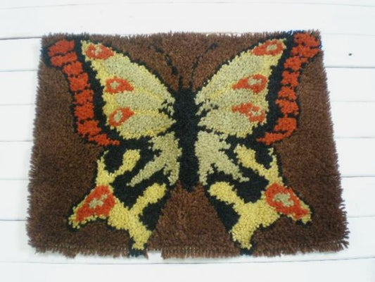 ハンドメイド バタフライ柄 ヴィンテージ 1970’s フックドラグ マット USA ヒッピー