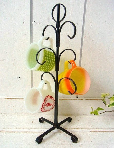 黒色・ヴィンテージ・アイアン製・マグツリー マグカップホルダー 6脚用