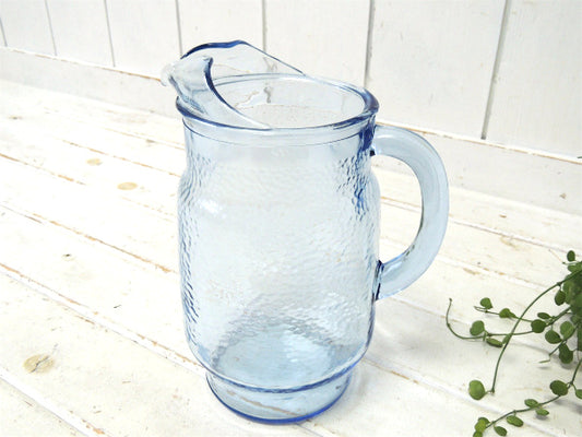 【USA・ハンマード】ブルーガラス・ヴィンテージ・ピッチャー・ガラスジャグ・水差し・フラワーベース