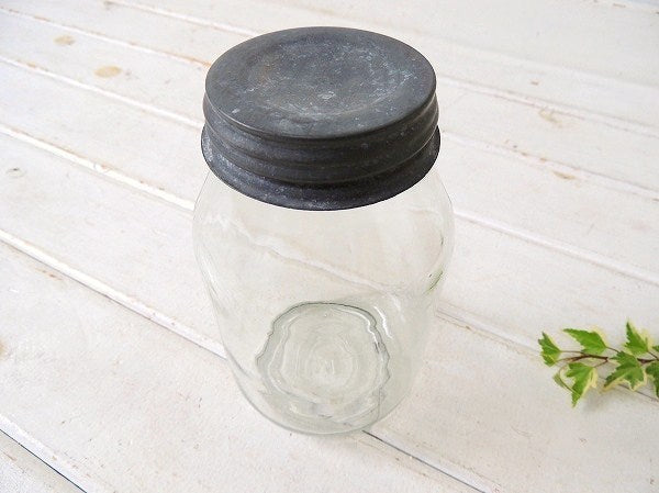 シャビーなアンティーク・ガラスジャー/ガラス瓶/保存ビン USA