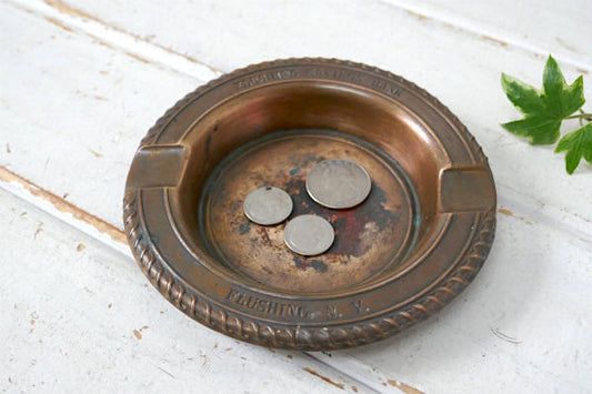ニューヨーク FLUSHING SAVINGS 銀行 銅製 アンティーク 灰皿 アシュトレイ USA