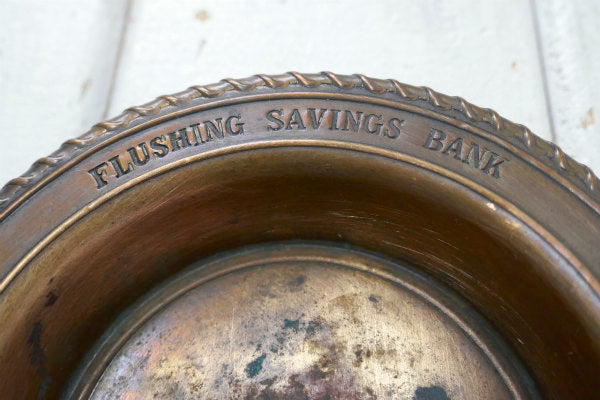 ニューヨーク FLUSHING SAVINGS 銀行 銅製 アンティーク 灰皿 アシュトレイ USA