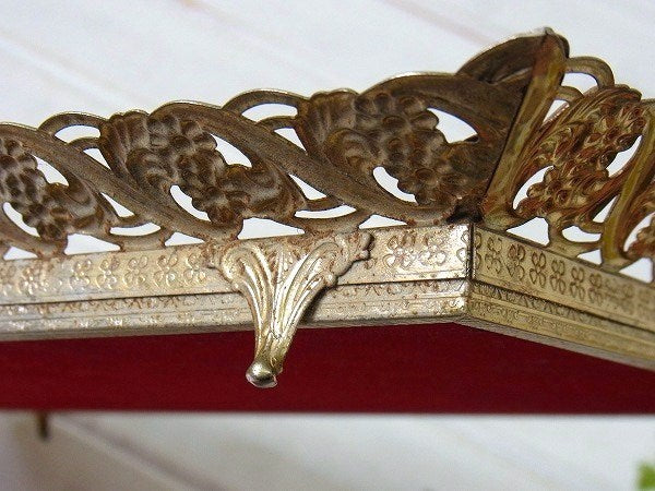 フラワーモチーフ・スクエア型・アンティーク・ミラートレイ/鏡 USA