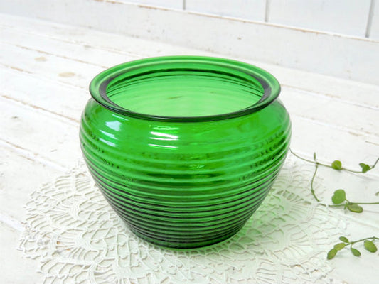 ミッドセンチュリー 波 ガラスデザイン・グリーン・ヴィンテージ・フラワーベース・花瓶 USA