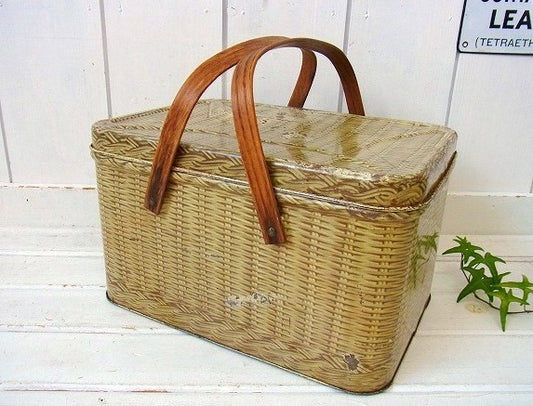 DECOWARE バスケット柄 ヴィンテージ ティンバスケット ティン缶 アウトドア キャンプ