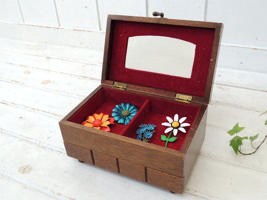 【木製・2段式】レトロ・ヴィンテージ・脚付き・ジュエリーボックス・宝石箱・アクセサリーケース