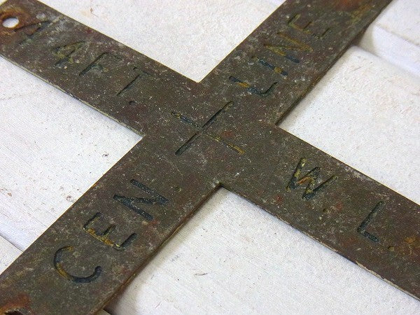 【U.S.Navy】アメリカ海軍・真鍮製・十字型・40’sアンティーク・船内プレート/標示プレート