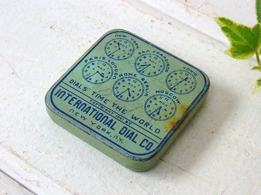 【INTERNATIONAL DIAL】世界時計の小さなアンティーク・ティン缶 USA