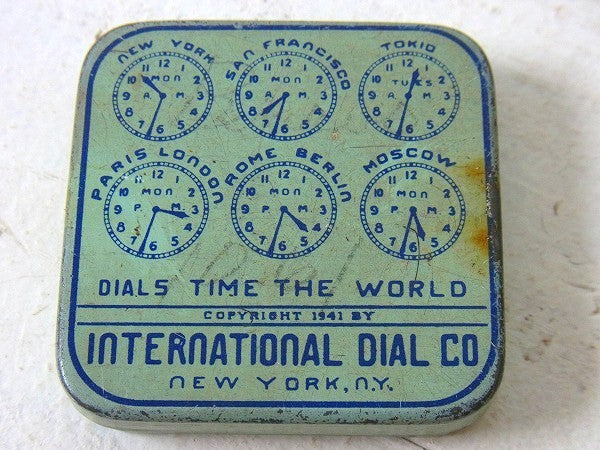 【INTERNATIONAL DIAL】世界時計の小さなアンティーク・ティン缶　USA