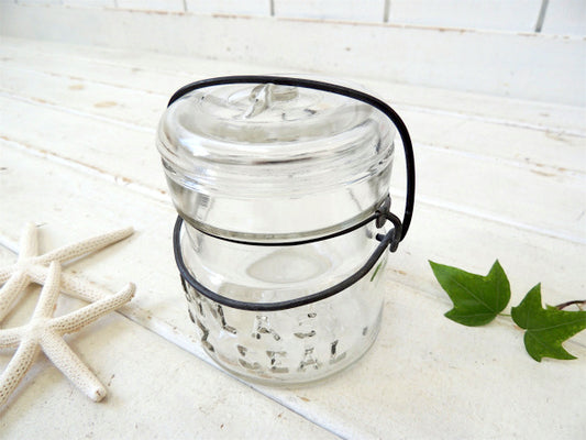 【ATLAS】ヘーゼルアトラス・アンティーク・ワイヤー・小さなガラスジャー/保存瓶(クリア) USA