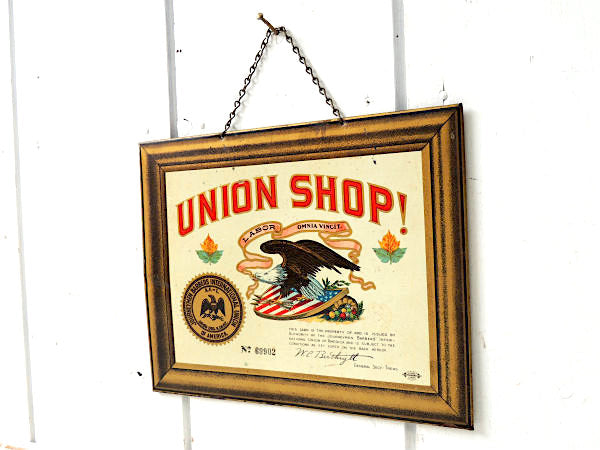 UNION SHOP!・BARBER・USAライセンスプレート・ビンテージサイン・30s~ブリキ看板