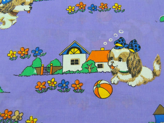 リボンを付けた犬&お家&花柄・ヴィンテージ・布団カバー・両面シーツ USA