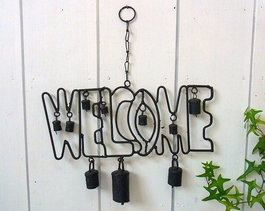 ベル付きのアイアン製・ヴィンテージ・ウェルカム・サイン/オーナメント/WELCOME USA