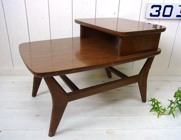 2段・木製・ヴィンテージ・サイドテーブル/カフェテーブル/机　USA