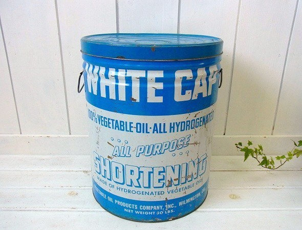 【WHITE CAP】ティン製・大きなヴィンテージ・ラード缶(フタ付き)　USA