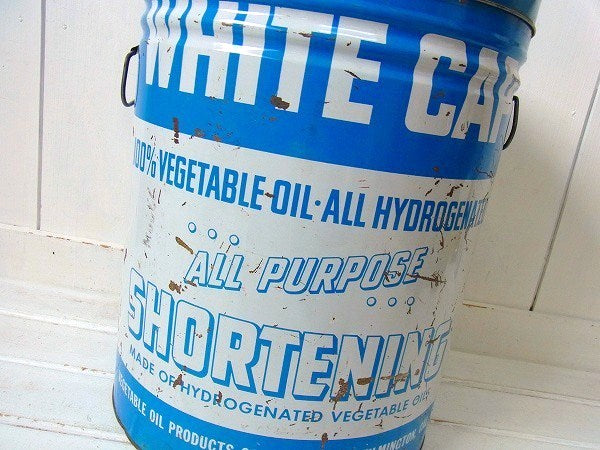 【WHITE CAP】ティン製・大きなヴィンテージ・ラード缶(フタ付き)　USA