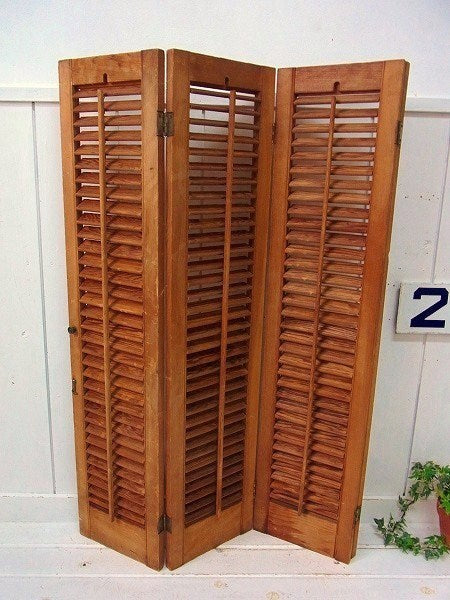 3連の木製・アンティーク・ルーバー/ヴォレー/シャッター/建具 USA