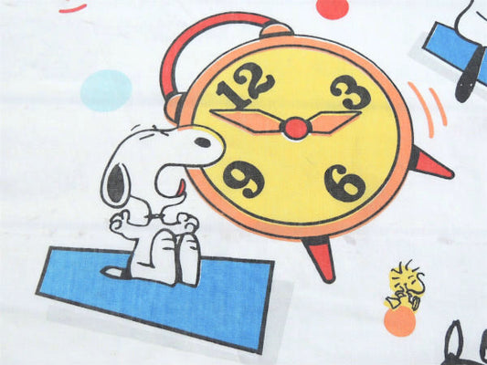 【スヌーピー&ウッドストック】目覚まし時計柄・60'sヴィンテージ・ユーズドシーツ(ボックスタイプ