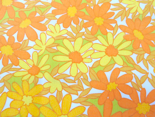 【Penneys】ペニーズ・カラフルなイエローの花柄・ヴィンテージ・USEDフラットシーツ(1/2)