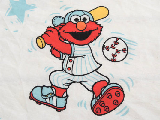 【エルモ】セサミストリート・サッカー&バスケ&ベースボール・スポーツ柄・ベビーサイズ・ユーズドシーツ