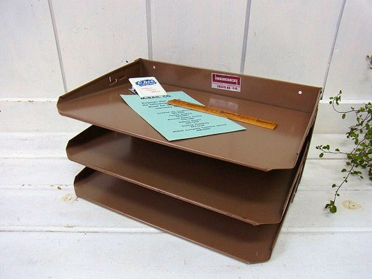 スチール製・ヴィンテージ・3段・書類ラック/デスクトレイ USA