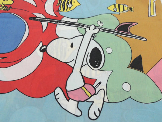 【スヌーピー&ウッドストック】サーフィン&シュノーケル柄・ヴィンテージ・USEDピロケース/枕カバー