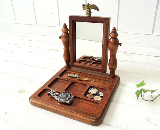 【Woodcroftery】イーグルモチーフ&トレイ付き・木製・ヴィンテージ・ミラー/ドレッサー