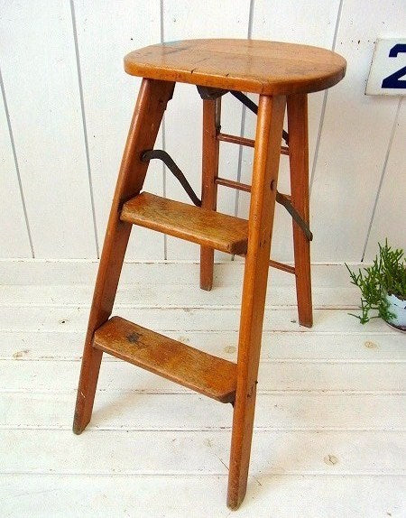 古い木製のアンティーク・ステップラダー/脚立 USA