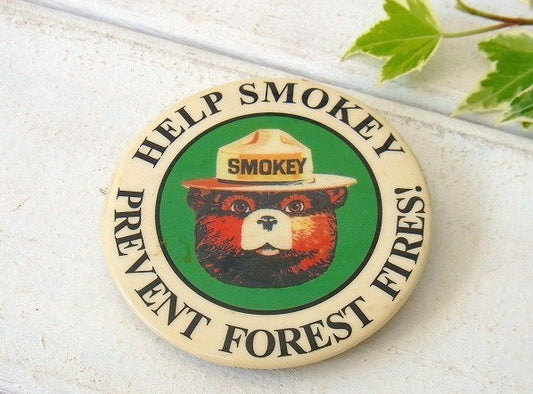 【スモーキーベア/熊】ヴィンテージ・缶バッジ/USA/森林火災防止のキャラクター