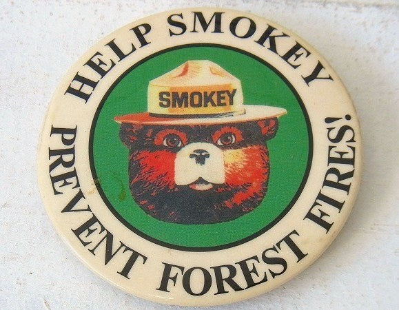 【スモーキーベア/熊】ヴィンテージ・缶バッジ/USA/森林火災防止のキャラクター