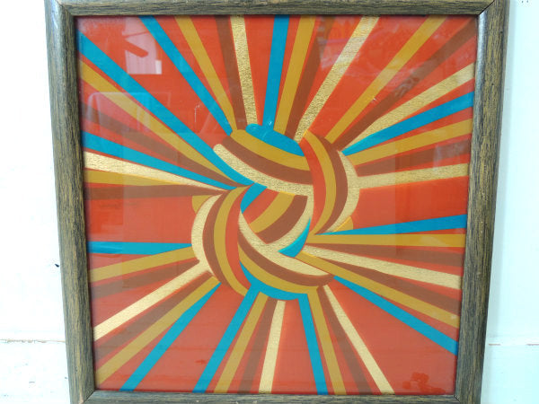 1977・USA カリフォルニア・アートデザイン・ヴィンテージ・ガラス絵・壁掛け・額・アート