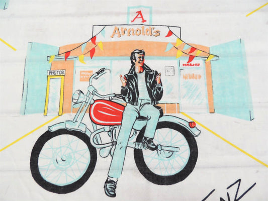 【Happy Days】青春コメディドラマ・バイク柄・ヴィンテージ・ユーズドシーツ(フラットタイプ)