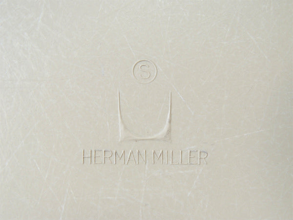 ハーマンミラー・イームズ・オレンジ・レザー製・ヴィンテージ・サイドシェルチェア・コントラクトベース