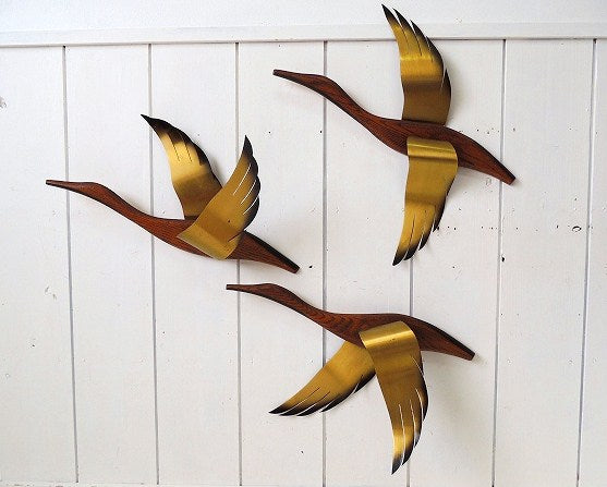 【MASKETEERS】グース3羽・木製×真鍮・ヴィンテージ・壁飾り/ウォールデコ/アート USA